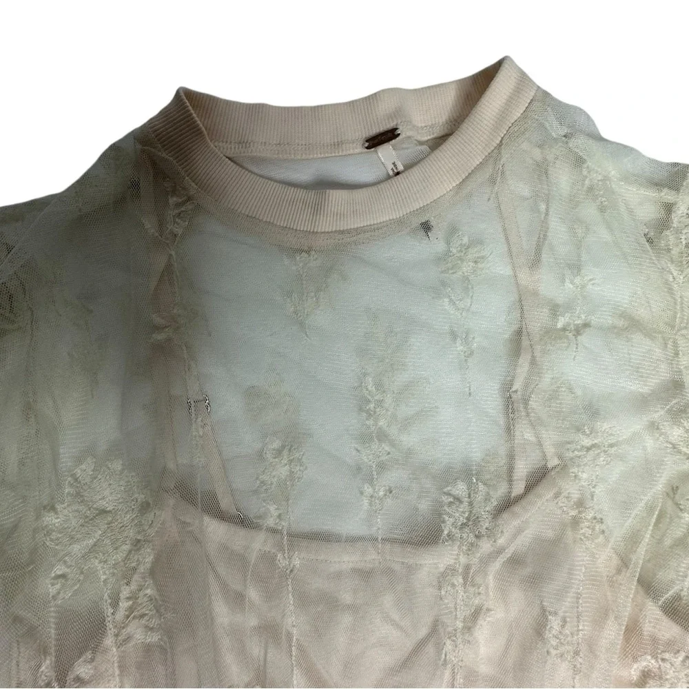 Free People Cecelia Sheer Lace Mini Dress pale pink/ ivory small - Picture 9 of 13